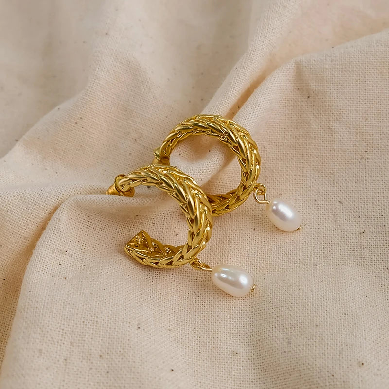 Brass With 18k Gold Real Baroque Pearl Dropping Earrings Women Jewelry Party T Show Gown Runway Rare Korean Japan Trendy