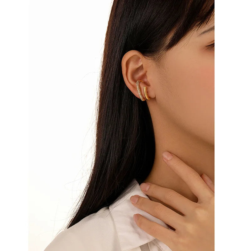 Brass With 18K Gold AAA Zircon Twist Earrings Women Jewelry Punk Party T Show Gown Runway Trendy  Korean Japan  Style INS