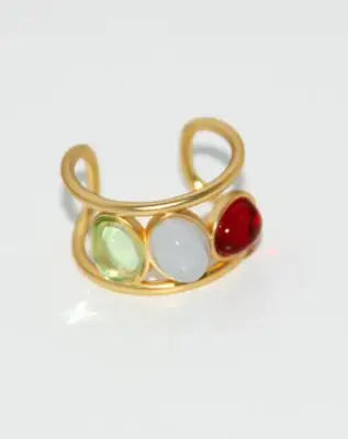 Brass Solid Colorful Stone  Rings Women Jewelry Punk Boho Party Designer Club Cocktail Party Ins Rare Japan South Korean Trendy