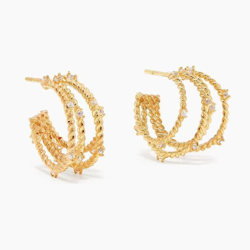 Brass With 18K Gold AAA Zirconia Braided Earring Women Jewelry Designer T Show Runway Gown Rare INS Japan Korean