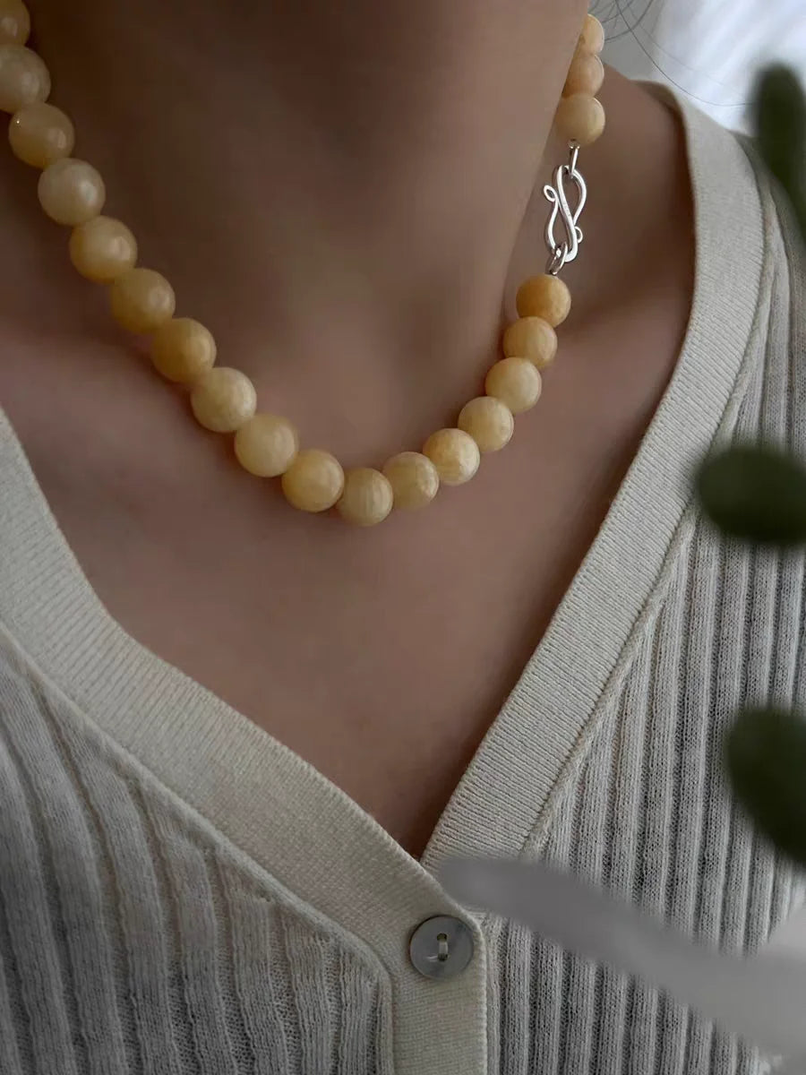 Brass Chunky Natural Beads Floral Pendant Necklace Women Jewelry Punk Designer Runway Rare Gown Boho Japan Korean