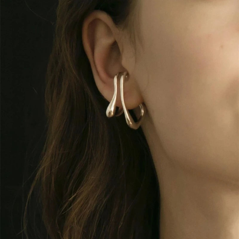 Brass Twist Ear Clip Earrings Women Jewelry Gothic Boho Designer Unique Party Elegance Gifts Japan Korean Fashion