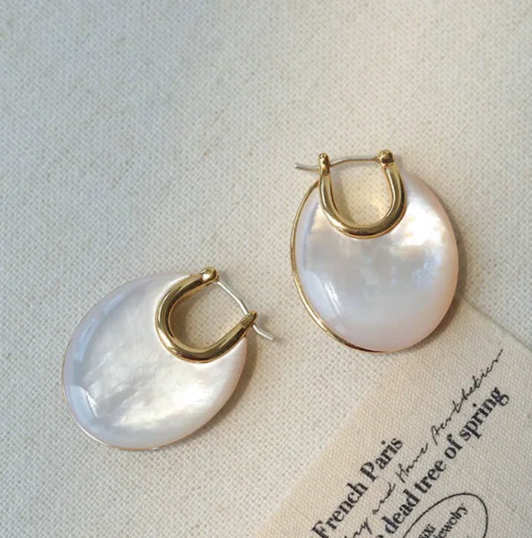 Brass With 18K Gold Shell Hoop Earrings Women Jewelry Punk Party T Show Gown Runway Korean Japan INS