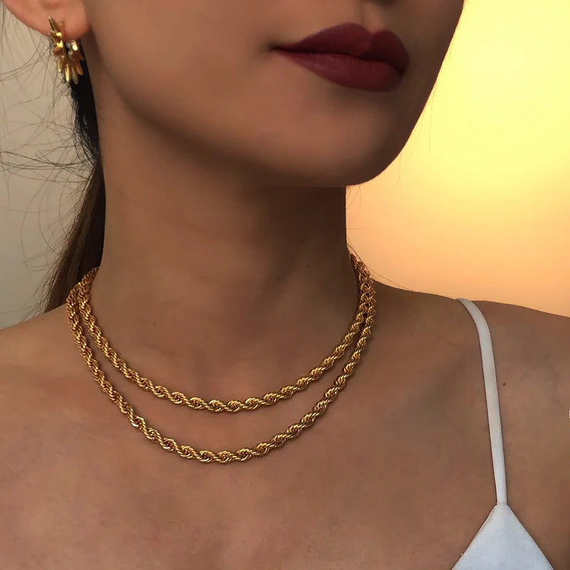 Brass Twist Chains Necklaces Party Designer T Show Runway Gown Jewelry Rare INS  Japan Korean Fashion