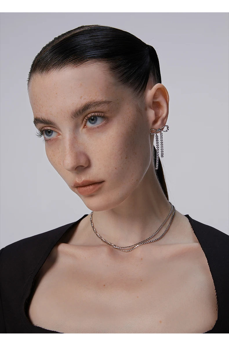 Brass Crystal Zircon Chained Choker Necklace Women  Jewelry Designer T Show Runway Gown  Rare Glam Japan Ins Glam Boho