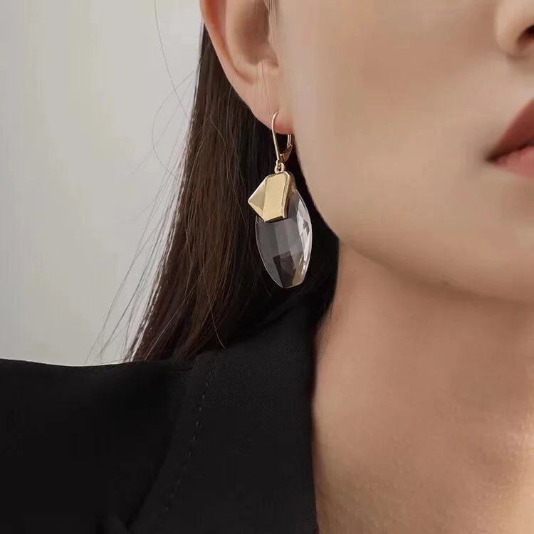 Brass With 18k Gold  Statement  Crystal Drop Earrings Women Jewelry Party Boho T Show Gown Runway Rare Korean Japan Trendy INS