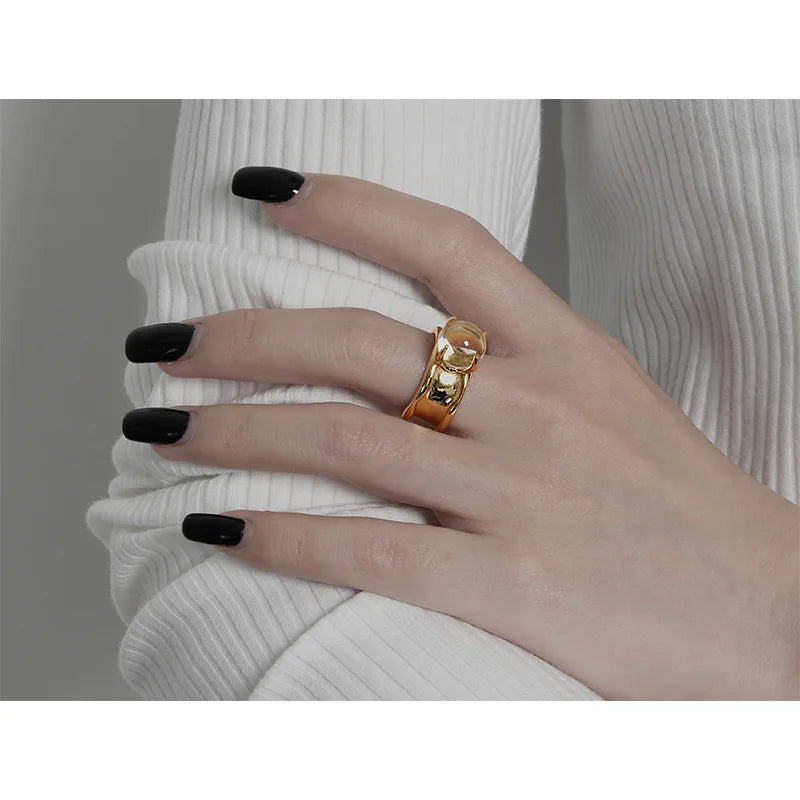 Brass Crystal Ball Rings Women Jewelry Punk Style Designer Club Cocktail Party Gown Amazing Trendy Boho Korean Japan