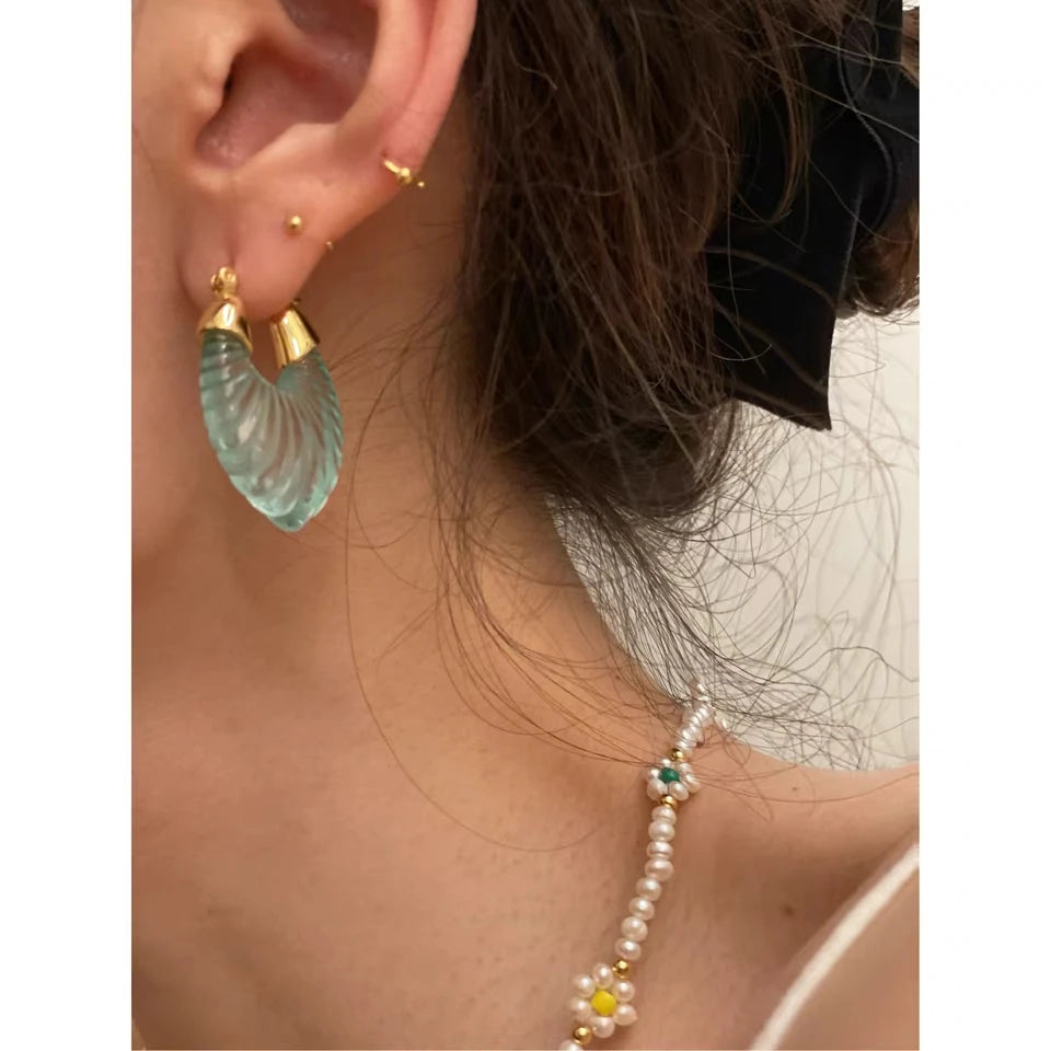 Brass With 18k Gold Geo Leaves Crylic Earrings Women Jewelry Party T Show Gown Punk Gothic Top Runway Korean Japan