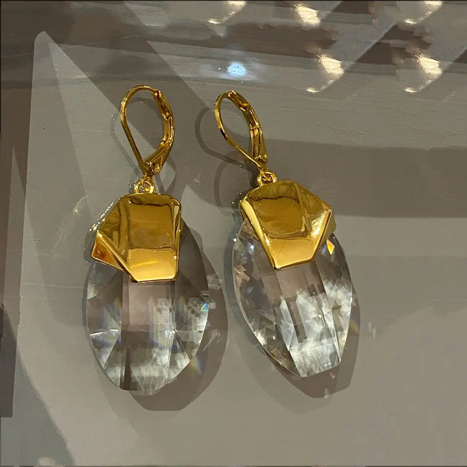 Brass With 18k Gold  Statement  Crystal Drop Earrings Women Jewelry Party Boho T Show Gown Runway Rare Korean Japan Trendy INS