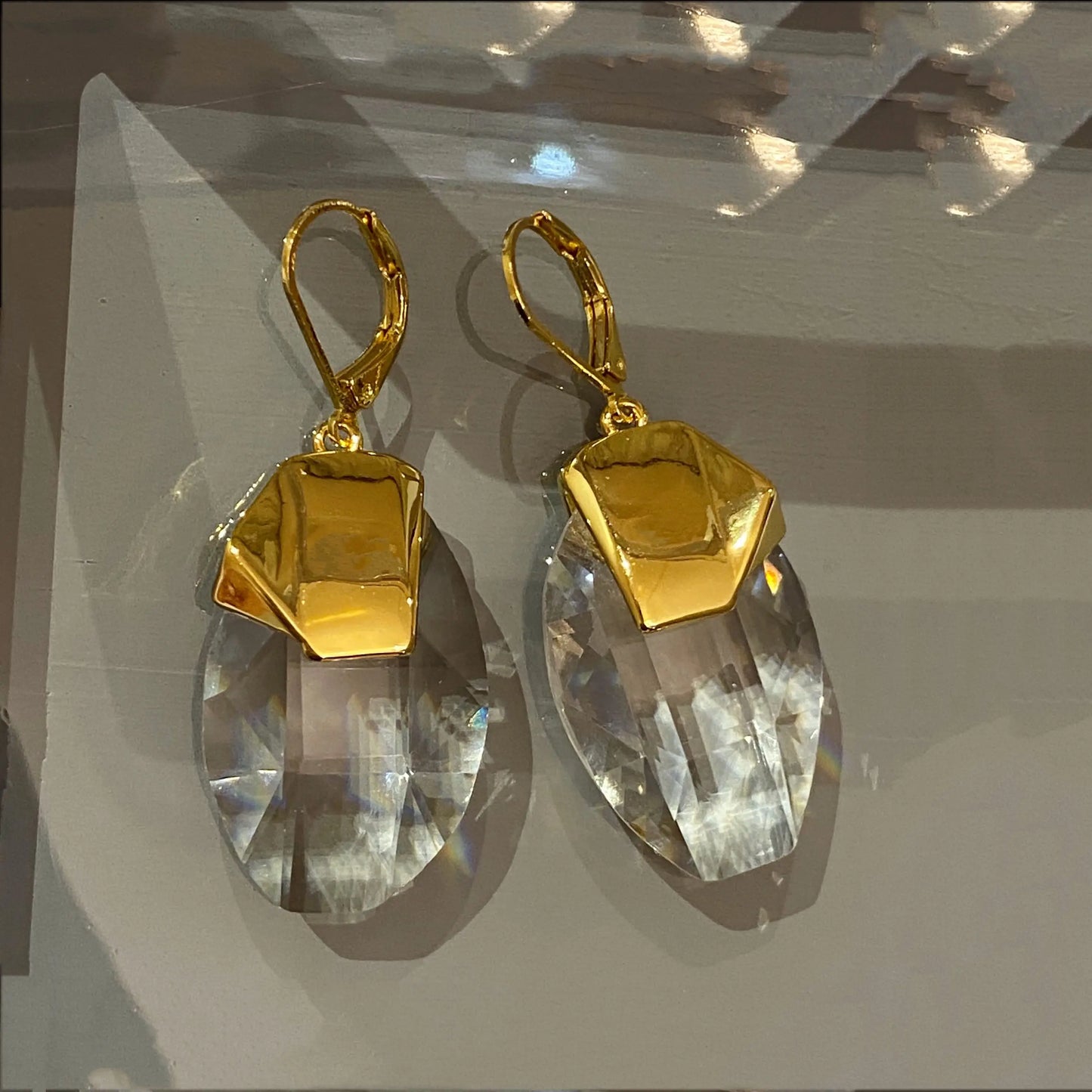 Brass With 18k Gold  Statement  Crystal Drop Earrings Women Jewelry Party Boho T Show Gown Runway Rare Korean Japan Trendy INS