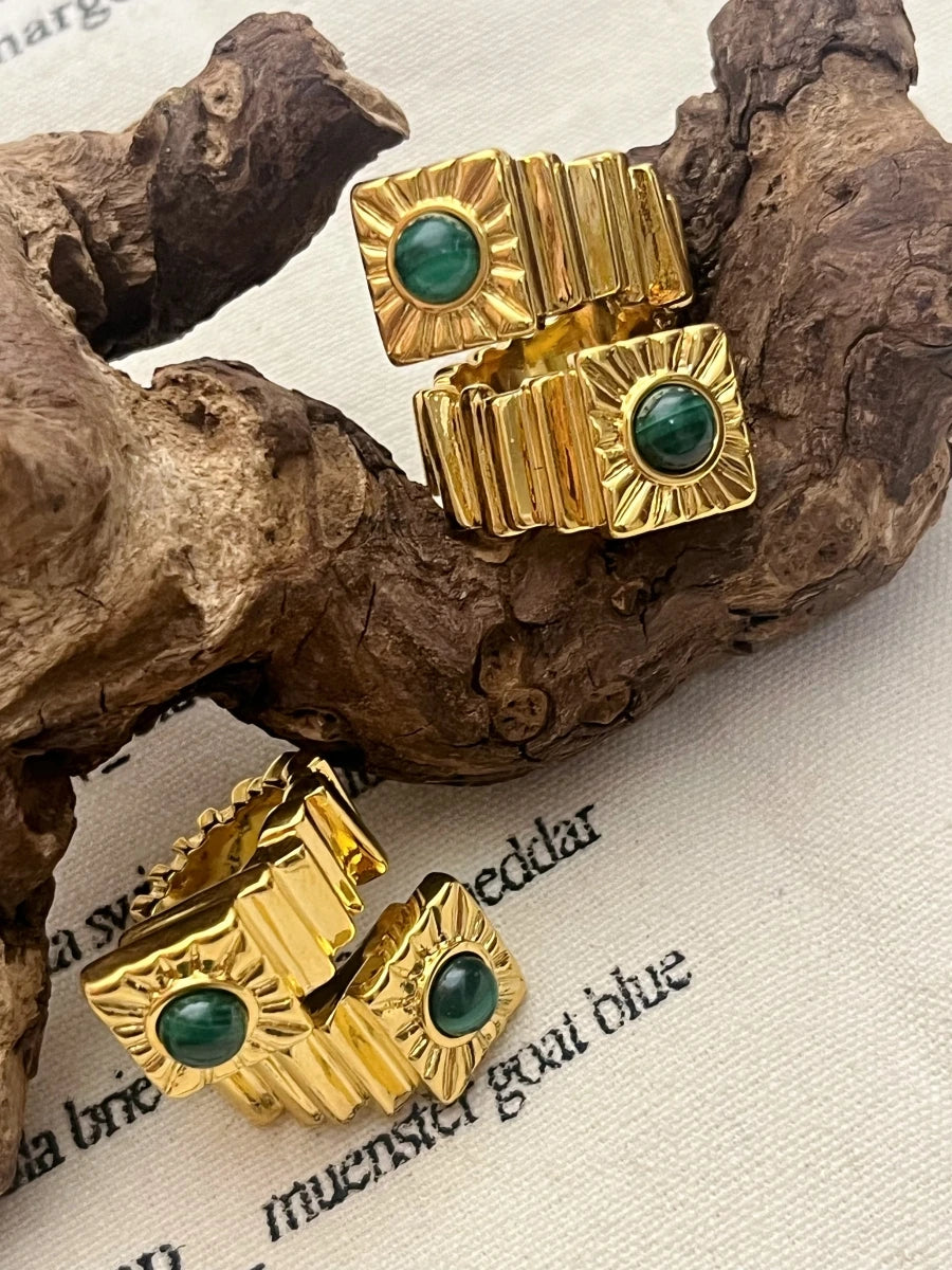 Brass With 18K Natural Stone Twist Solid Rings Women Jewelry Punk Designer Club Cocktail  Party Boho Japan Korean