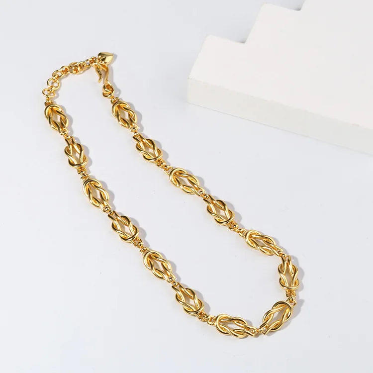 Brass With 18K Gold Braided Knot Statement Chain Necklaces Women  Jewelry Punk Party Designer Club T Show Korea Japan