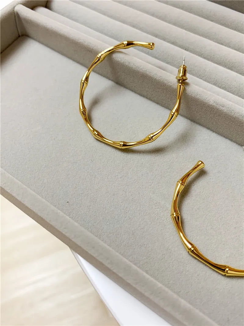 Brass With 18k Gold Simply BIg Size Bamboo Earrings Women Jewelry Party T Show Gown Runway Rare Korean Japan Trendy INS