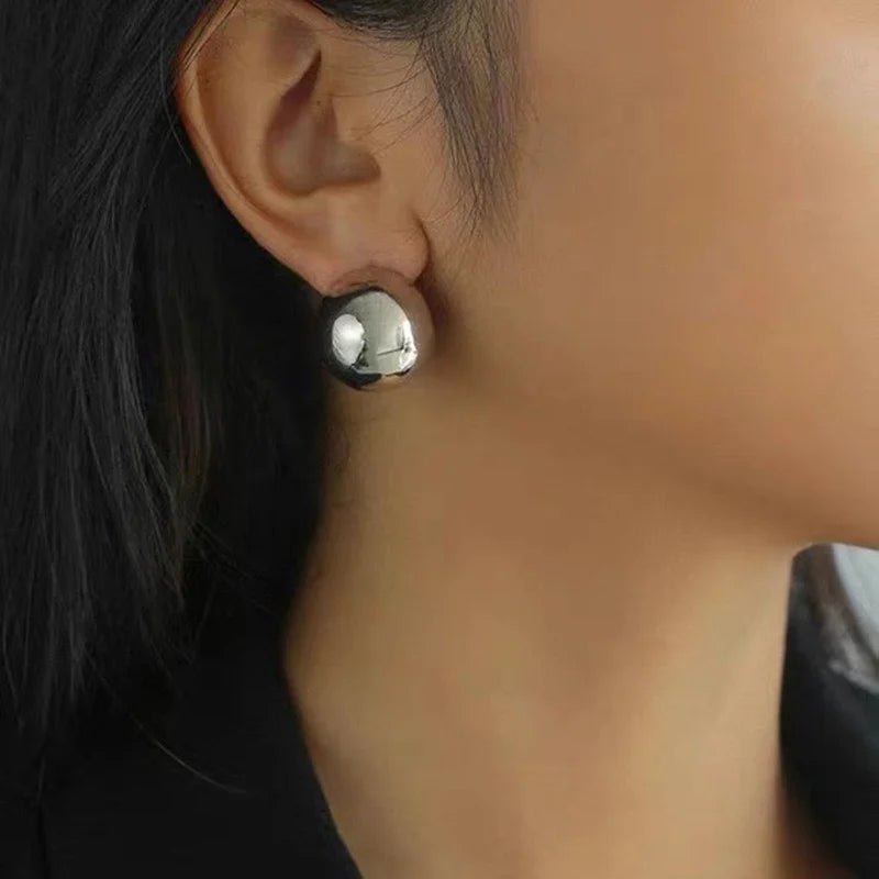 Brass Retro Geo Half Ball Earrings Women Jewelry Punk Party T Show Gown Runway Trendy  Korean Japan INS