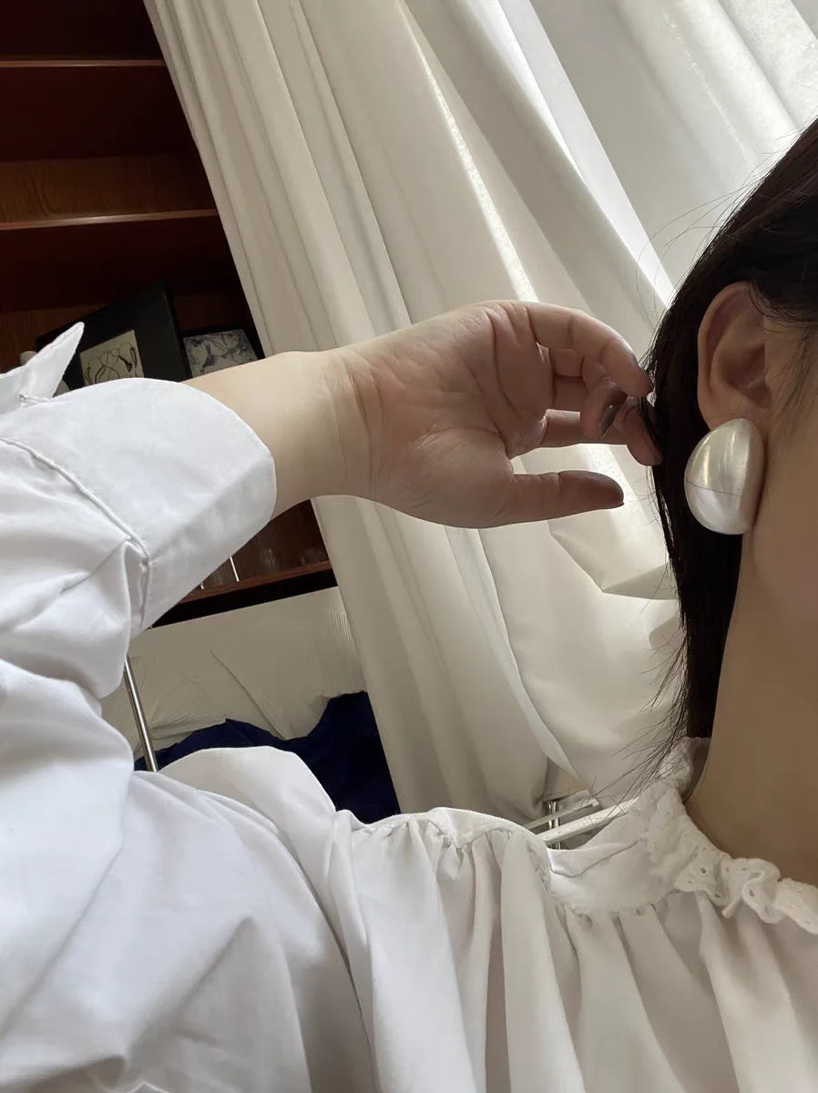 Brass Chunky Silver Color Moon Hoop Earrings Women Jewelry Punk Party T Show Gown Runway Korean Japan INS