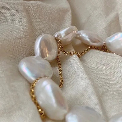 14K Gold Filled Real Baroque Pearl Chain Bracelet Women Jewelry Party T Show Runway Rare  Grown Japan South Korea INS