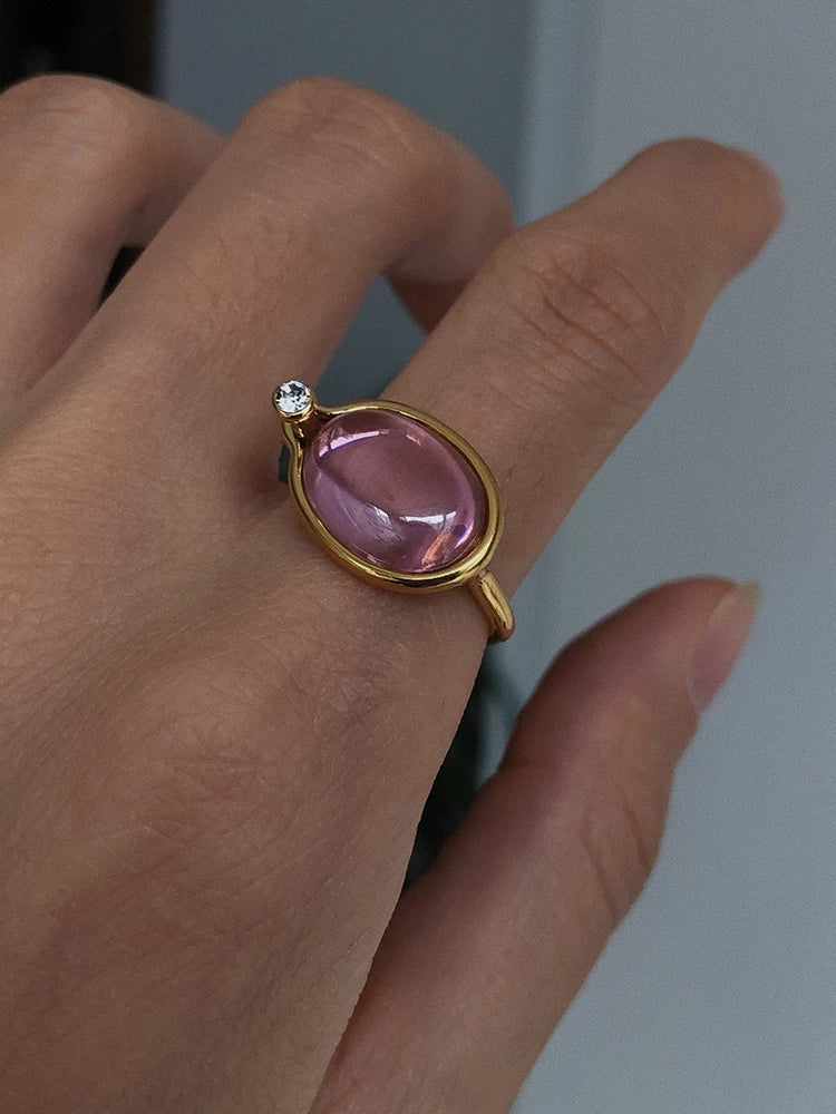 Brass With 18 K Gold Colorful Rhinestone Crystal Ring Women Jewlery Designer T Show Club Cocktail Party Rare Japan Korean