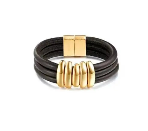 Brass Statement Chunky Leather Choker Bracelet Women Jewelry Designer T Show Runway Gown Rare INS Japan Korean Trendy