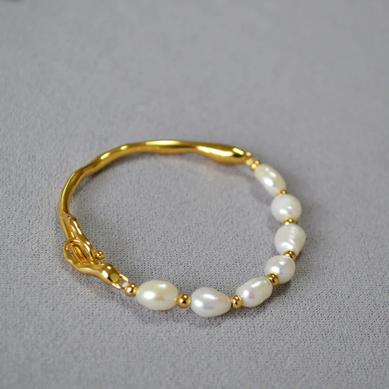 Brass Natural Pearl Beads Bracelet Women Men Lover Jewelry Designer T Show Runway Gown INS Japan Korean