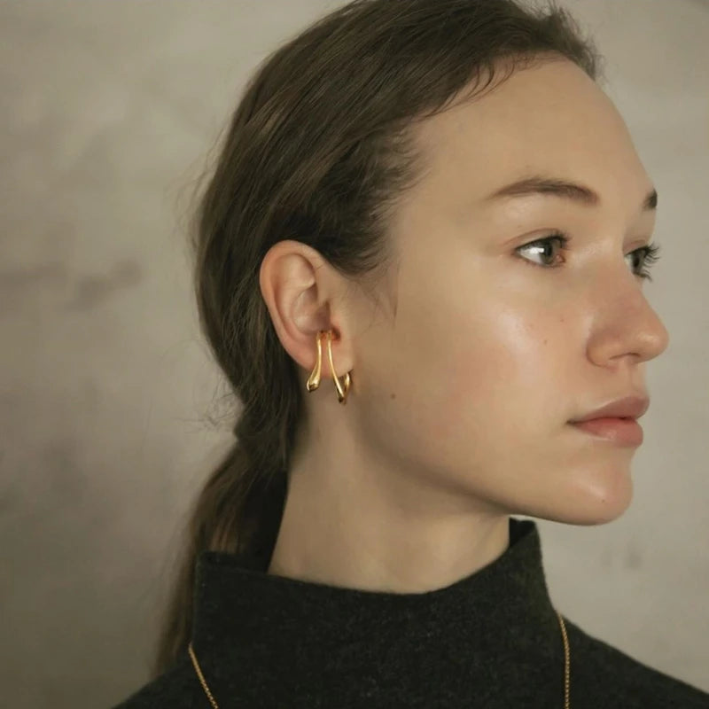 Brass Twist Ear Clip Earrings Women Jewelry Gothic Boho Designer Unique Party Elegance Gifts Japan Korean Fashion