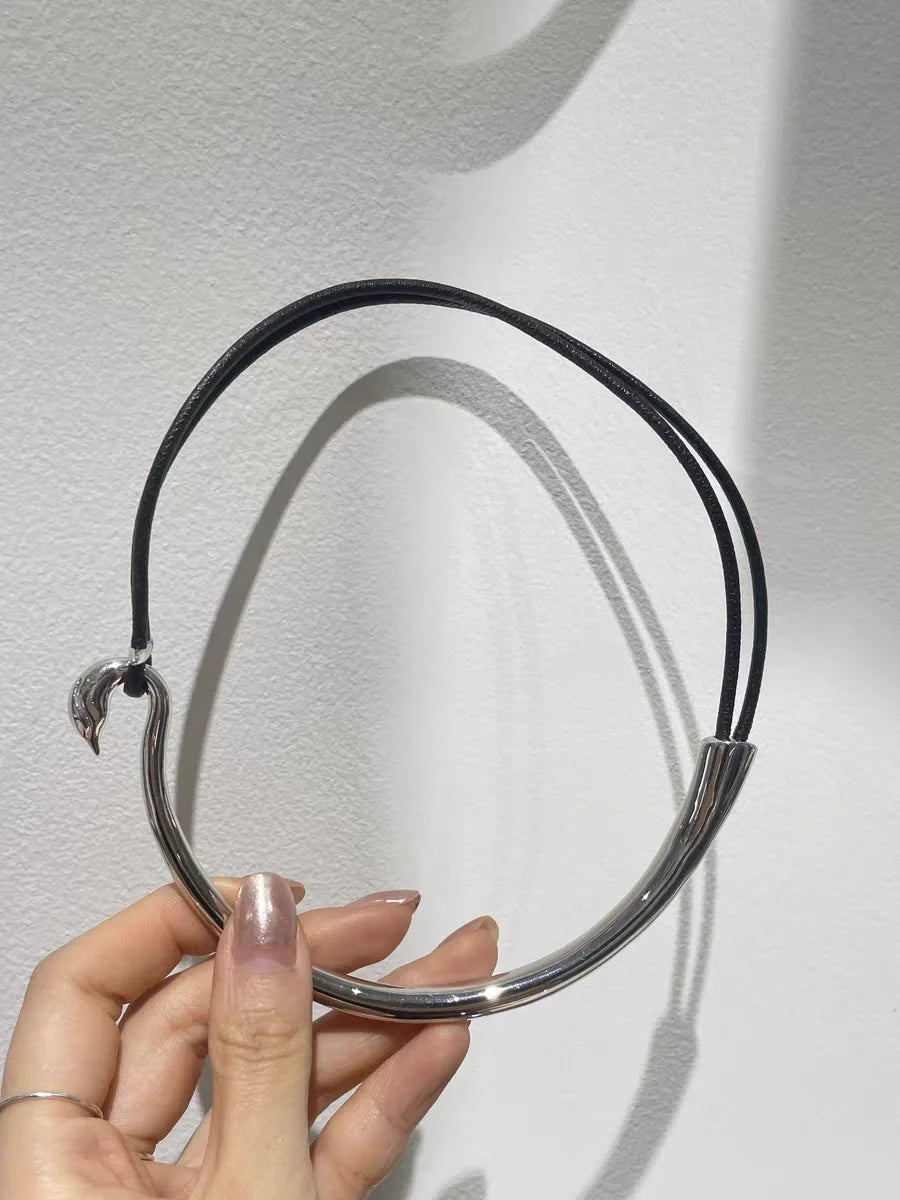 Brass Real Leater Tube Choker Necklace Women Jewelry Punk Designer Runway Rare Gown Boho Japan Korean
