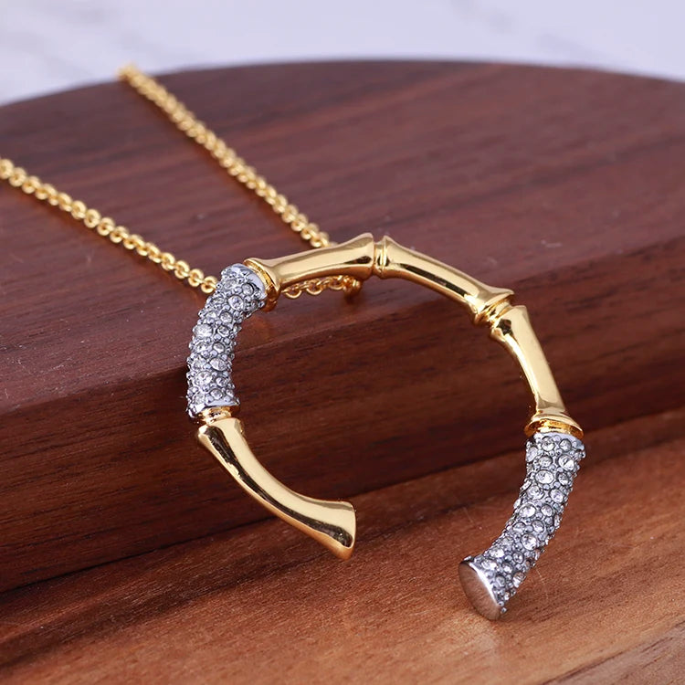 Brass With 18K Gold AAA Zircon Bamboo Pendant Necklace Women Jewelry Punk Designer Runway Rare Gown Boho Japan Korean