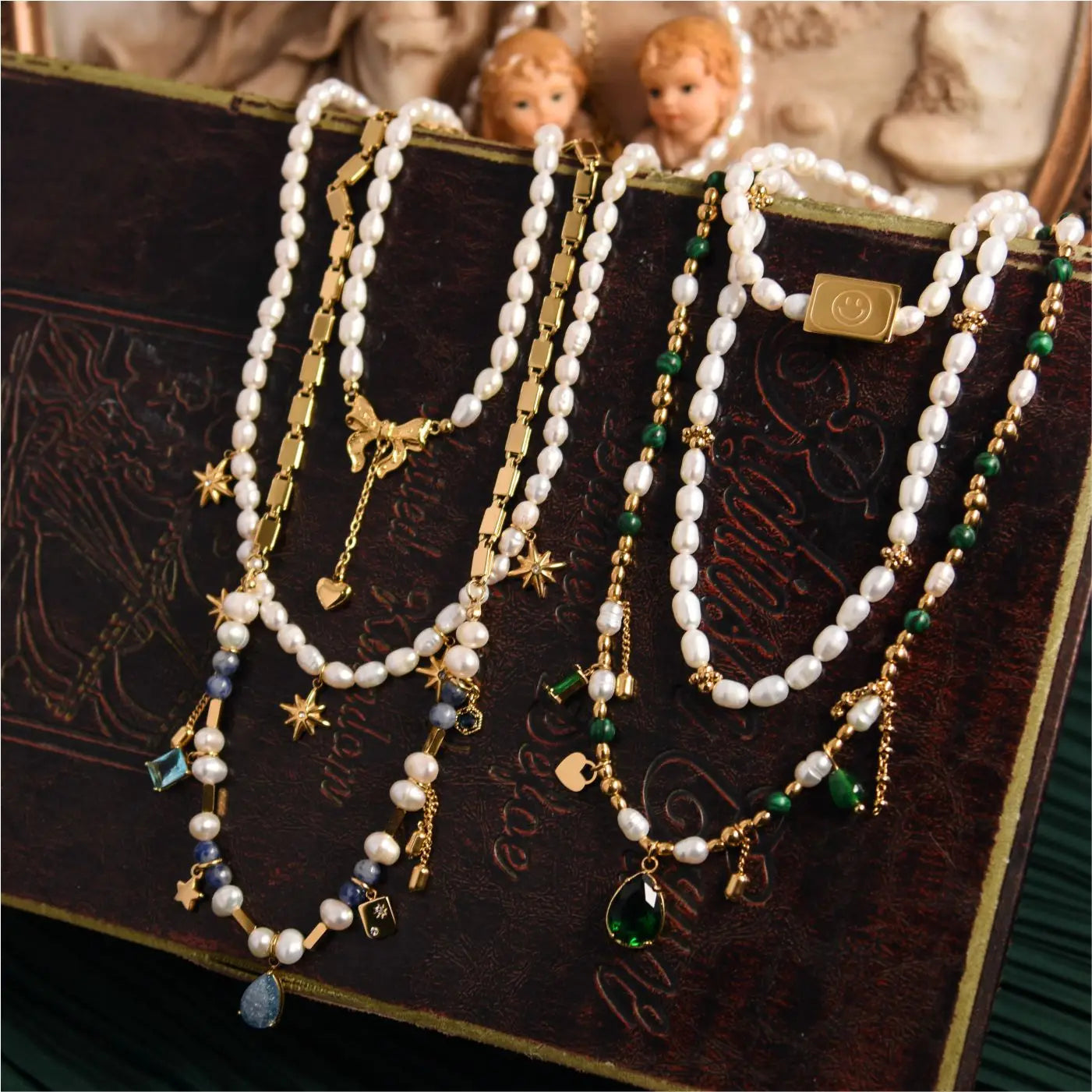 Brass With 18K Freshwater Pearl Natural Beads Necklace Women Jewelry Punk Designer Runway Rare Gown Boho Japan Korean