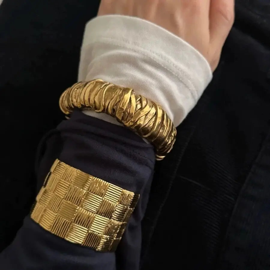 Brass Chunky Twist Ring Bangles Women  Jewelry Punk Designer Club Cocktail  Party Boho Japan Korean