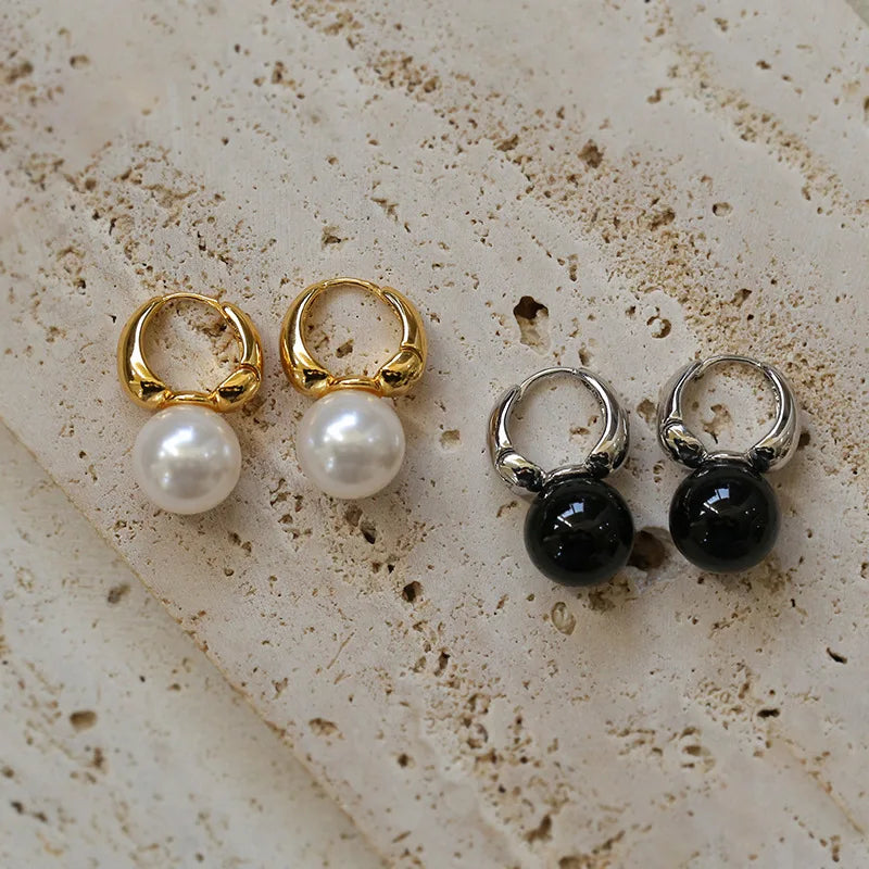 Brass Sweety Black Jade Pearl Earrings Women Jewelry Punk Party T Show Gown Runway Korean Japan INS