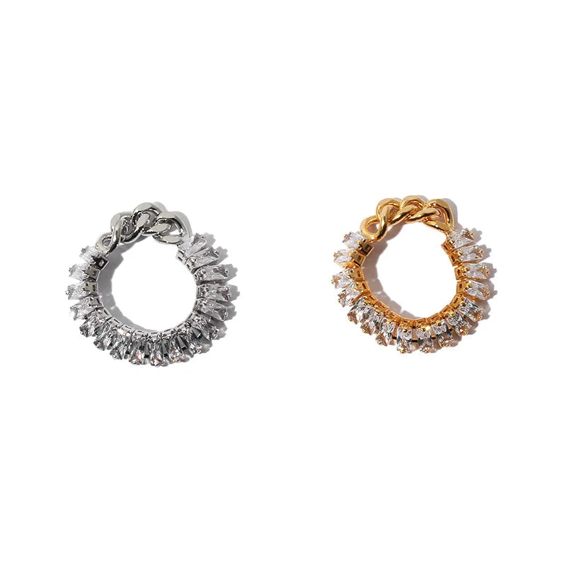Brass AAA ZIrcon Wave Ring Women Jewelry Punk Hiphop Designer Runway Rare Simply Gown Boho Top Japan Korean INS Trendy