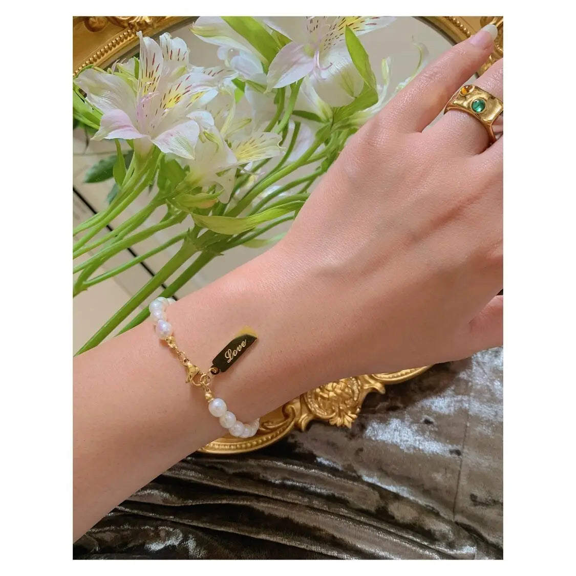 Titanium With 18K Love Real Natural Pearl Bracelets Women Jewelry Chic Gown Sweet Boho Trendy Japan Korean