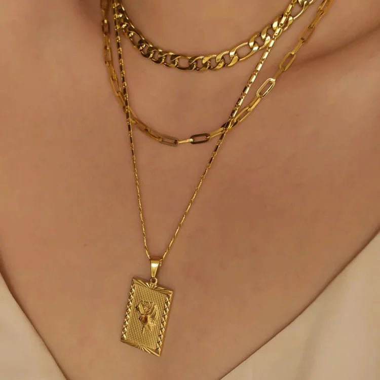 Titanium With 18K Gold Geo Floral Necklace Women Stainless Steel Jewelry Runway Gown Hiphop Rare Glam Japan Ins