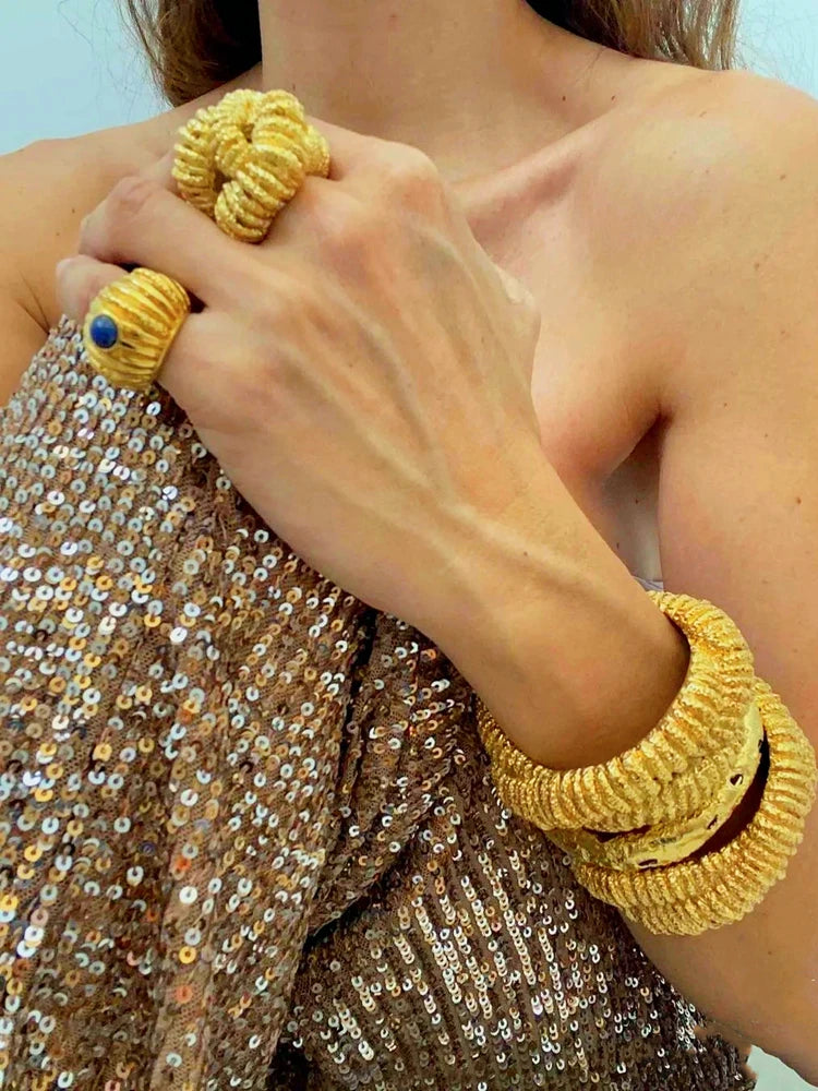 Brass Chunky Twist Ring Bangles Women  Jewelry Punk Designer Club Cocktail  Party Boho Japan Korean