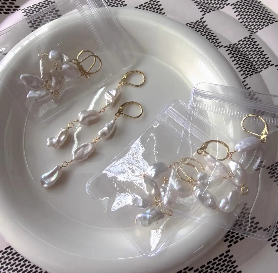 Brass With 18K Gold Natural Freshwater Pearl  Drop Earrings Women Jewelry Punk Party T Show Gown Runway Korean Japan INS