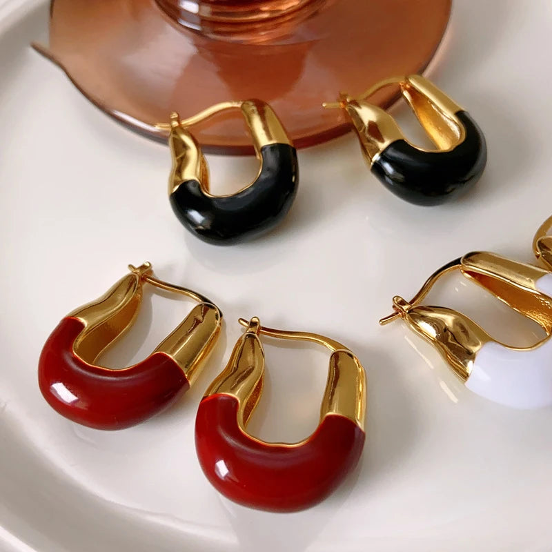 Brass With 18K Colorful Enemal Hoop Earrings Punk Party Gown Runway rare Boucle d'oreille Korean Japan Style Fashion