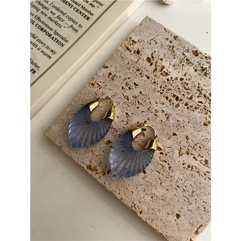 Brass With 18k Gold Geo Leaves Crylic Earrings Women Jewelry Party T Show Gown Punk Gothic Top Runway Korean Japan