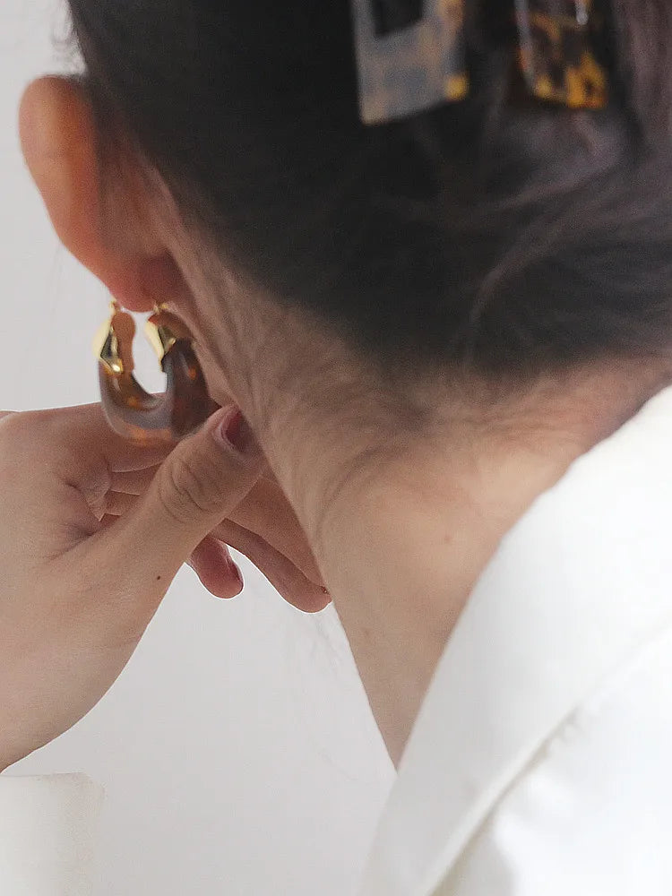 Brass With 18K Gold Resin Statement Hoop Earrings Women Jewelry Punk Party Gown  Runway  Korean Japan