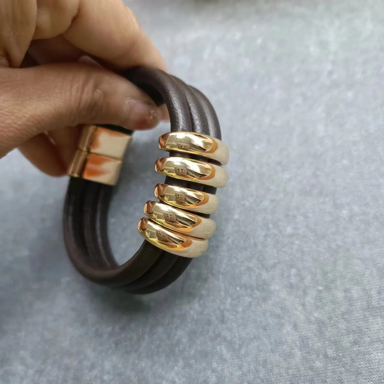 Brass Statement Chunky Leather Choker Bracelet Women Jewelry Designer T Show Runway Gown Rare INS Japan Korean Trendy