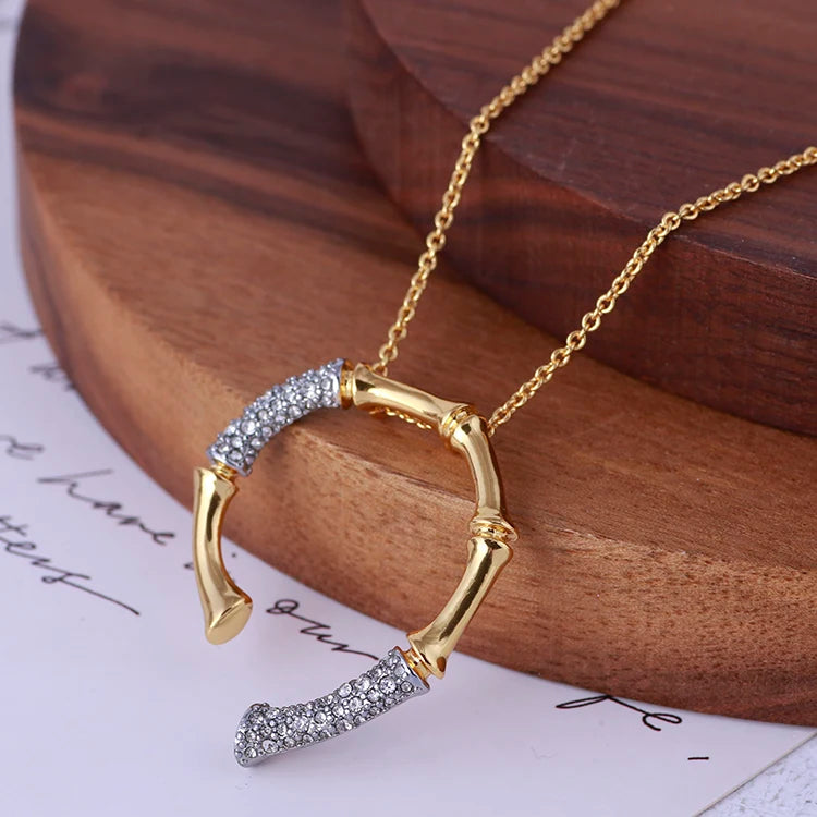 Brass With 18K Gold AAA Zircon Bamboo Pendant Necklace Women Jewelry Punk Designer Runway Rare Gown Boho Japan Korean