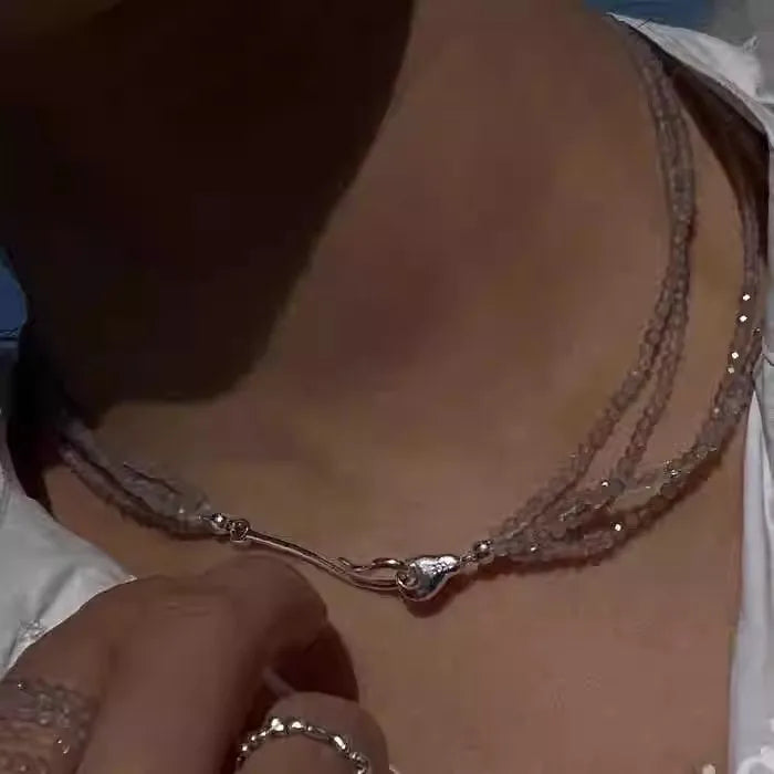 Brass Plated White Gold Layered Glass Beads Necklace Women Jewelry Punk Designer Runway Rare Gown Boho Japan Korean