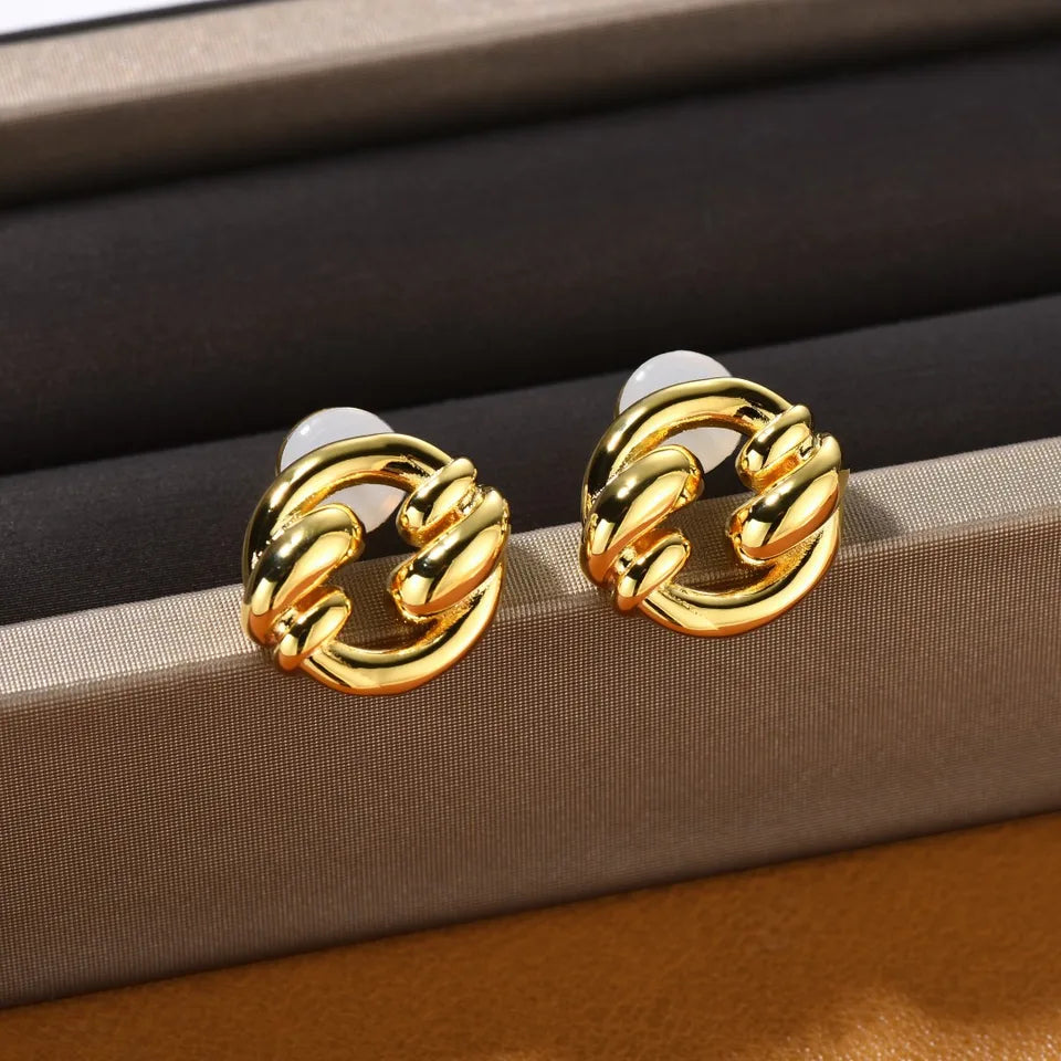 Brass With 18K Gold Small Size Twist Stud Earrings Women Jewelry Punk Party T Show Gown Runway Trendy  Korean Japan Israel INS