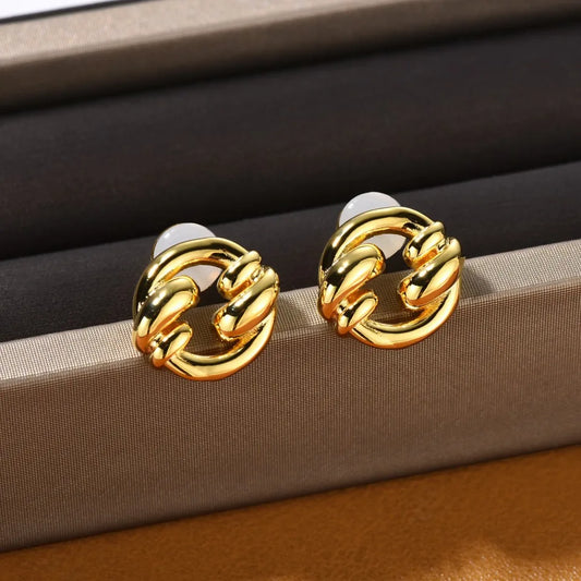 Brass With 18K Gold Small Size Twist Stud Earrings Women Jewelry Punk Party T Show Gown Runway Trendy  Korean Japan Israel INS
