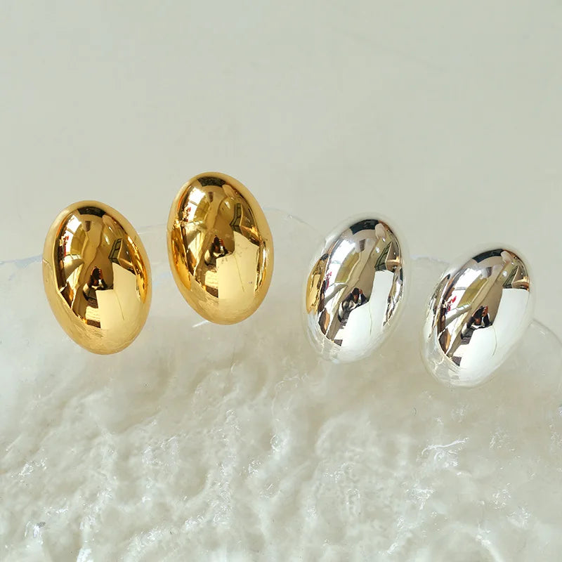 Brass With 18K Button Half Ball Earrings Women Jewelry Punk Party T Show Gown Runway Trendy  Korean Japan Israel  Style INS