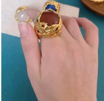 Brass Solid Resin Colorful Ring Women Jewelry Punk Party Designer Club Cocktail  Party Gown Trendy Top Japan