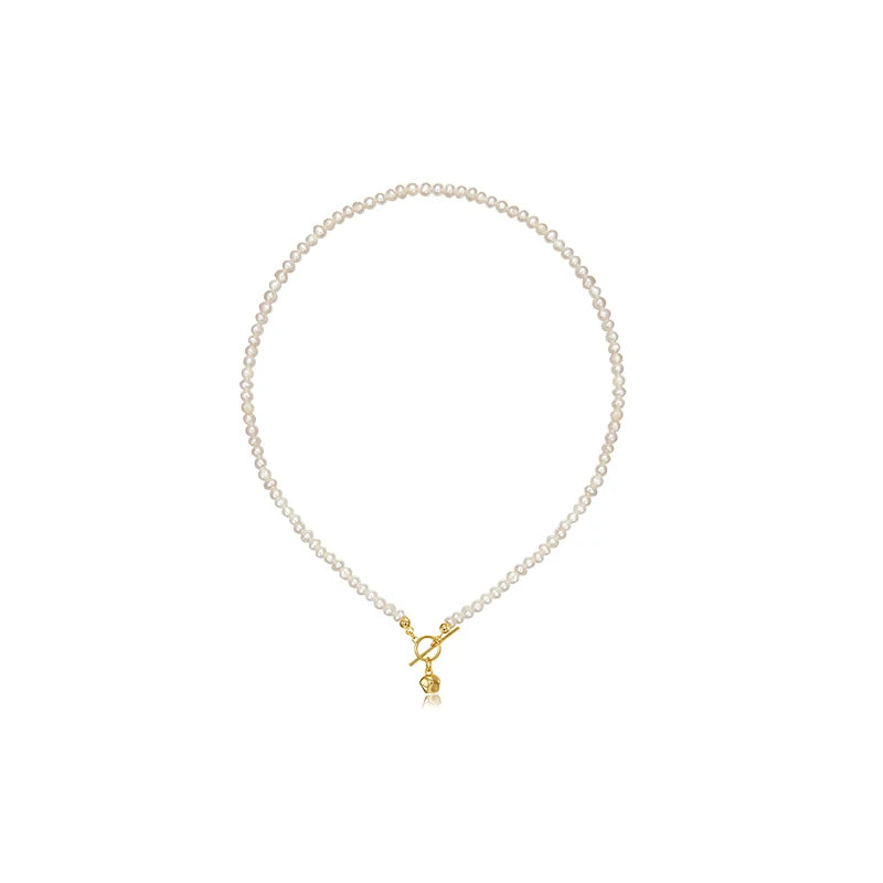 Brass With 18K Gold Natural Pearl OT Chains Necklace Women Jewelry Designer T Show Runway Sweety Boho Japan Korean Sample Trendy
