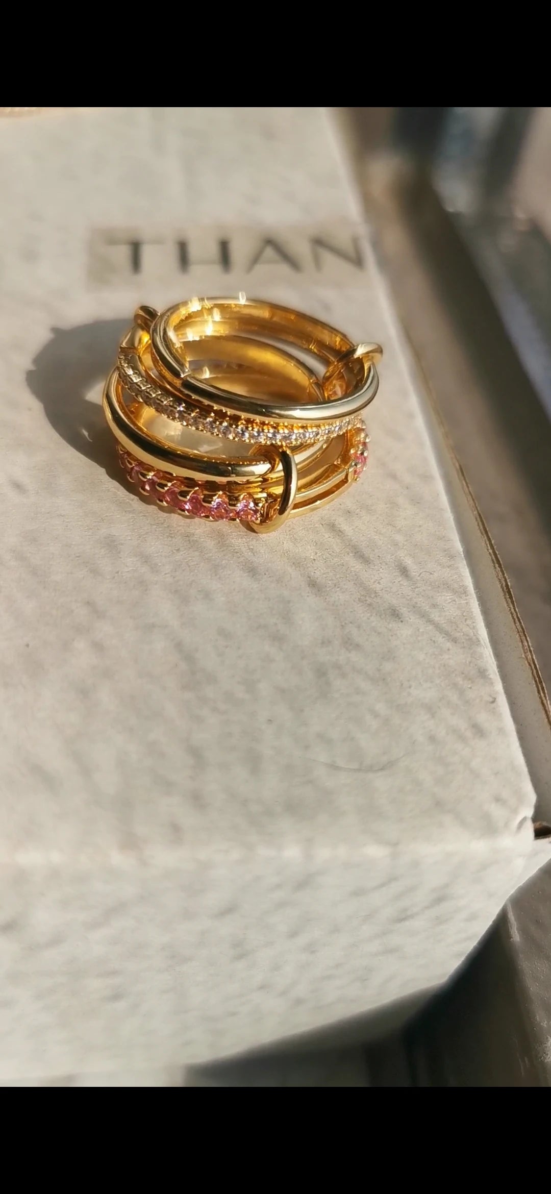 AAA Zircon Multi Color Link Chain Rings Women Jewlery Designer T Show Club Cocktail Party Rare Japan Korean INS