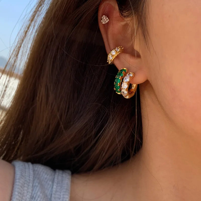 Brass With 18k Gold AAA Zircon Green Stone  Earrings Women Jewelry Party T Show Gown Runway rare Top Korean Japan Trendy INS