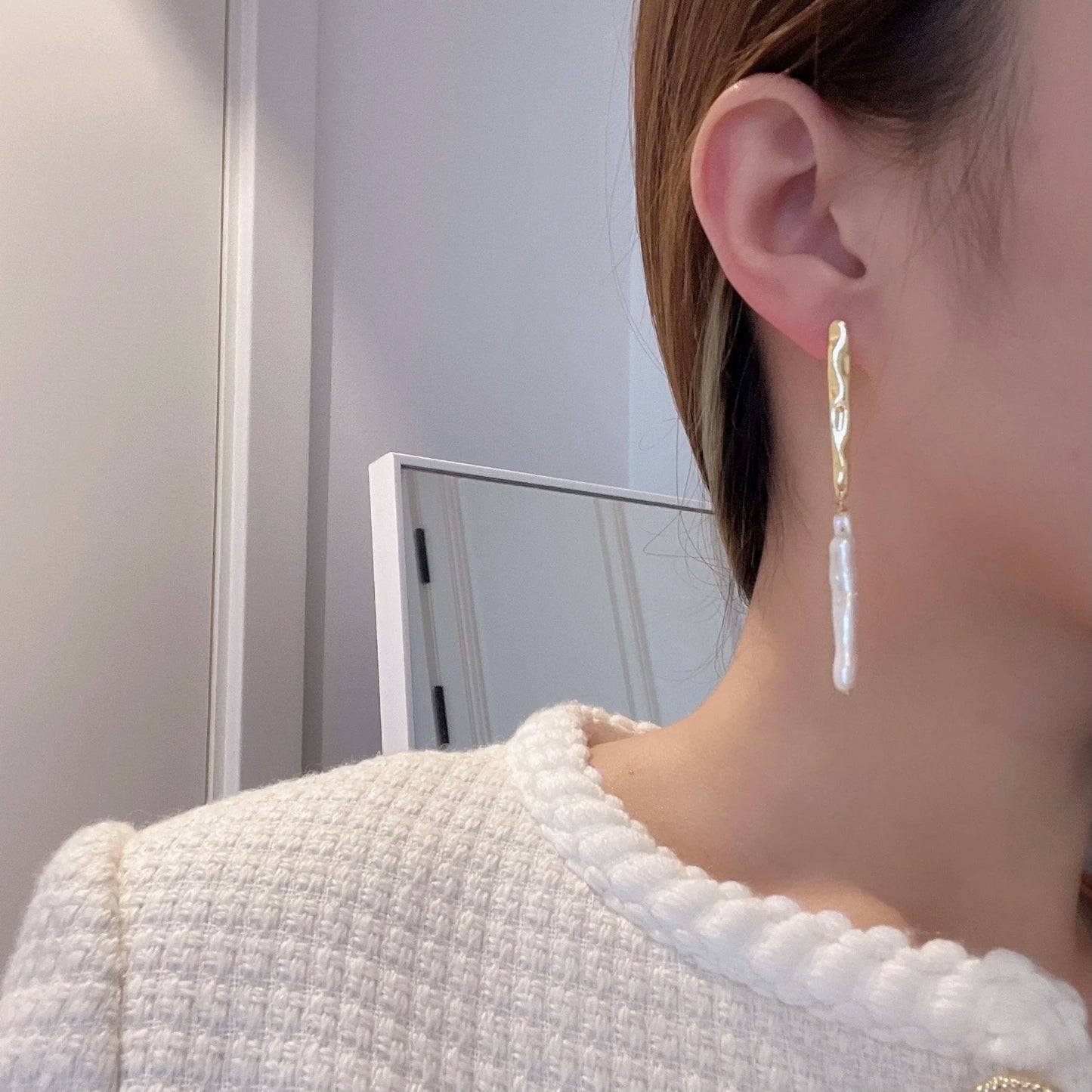 Brass With 18k Gold Real Baroque Pearl Drop Earrings Women  Jewelry Party T Show Gown Punk Gothic Top Runway Korean Japan