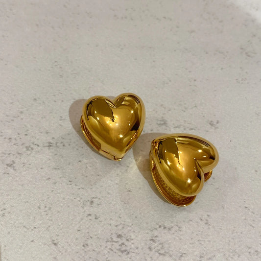 Brass Heart Stud  Earrings Women Jewelry Party Boho T Show Gown Runway Rare Korean Japan Trendy