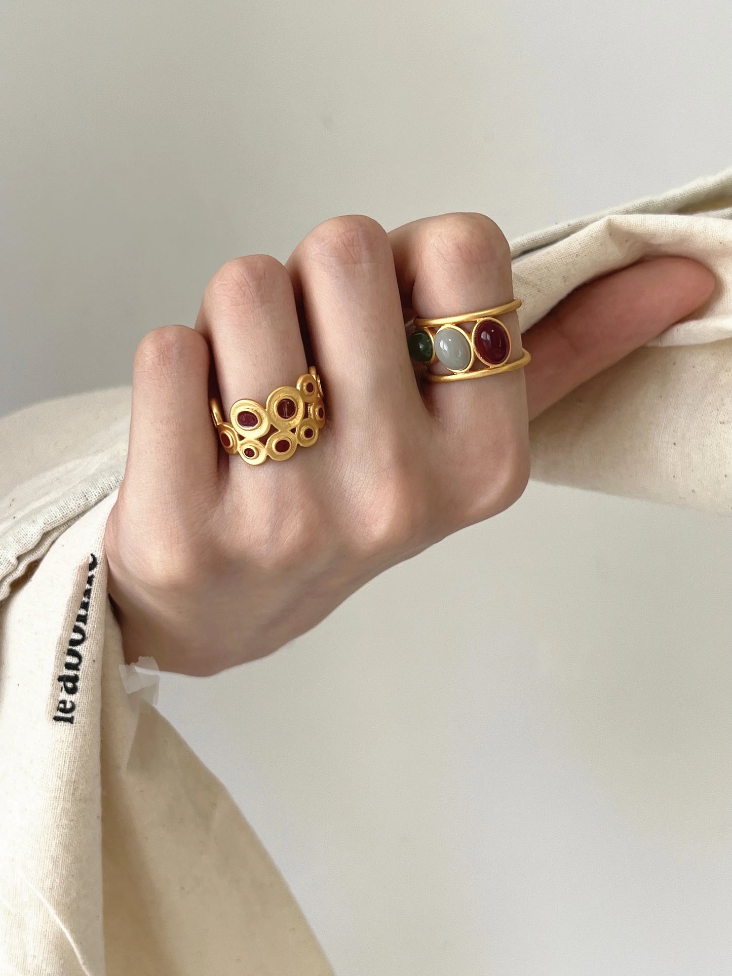 Brass Solid Colorful Stone  Rings Women Jewelry Punk Boho Party Designer Club Cocktail Party Ins Rare Japan South Korean Trendy